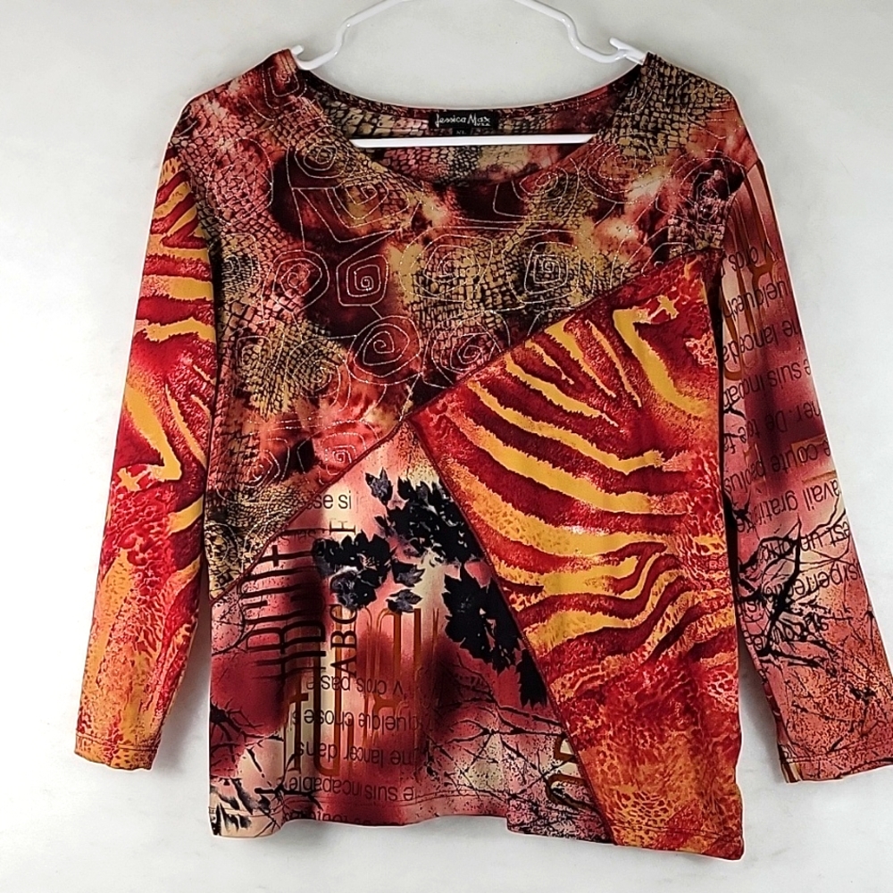 Jessica Max Mixed Block Pattern Tye Dye Embellished Top SizeXL